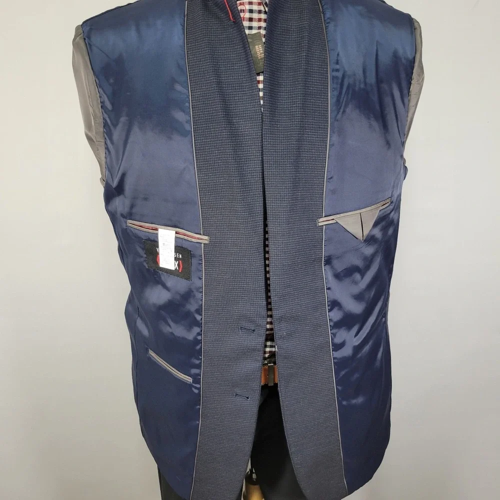 Van‎ Heusen Flex Men's Sport Coat Blazer Navy Houndstooth Poly Blend 46L NEW